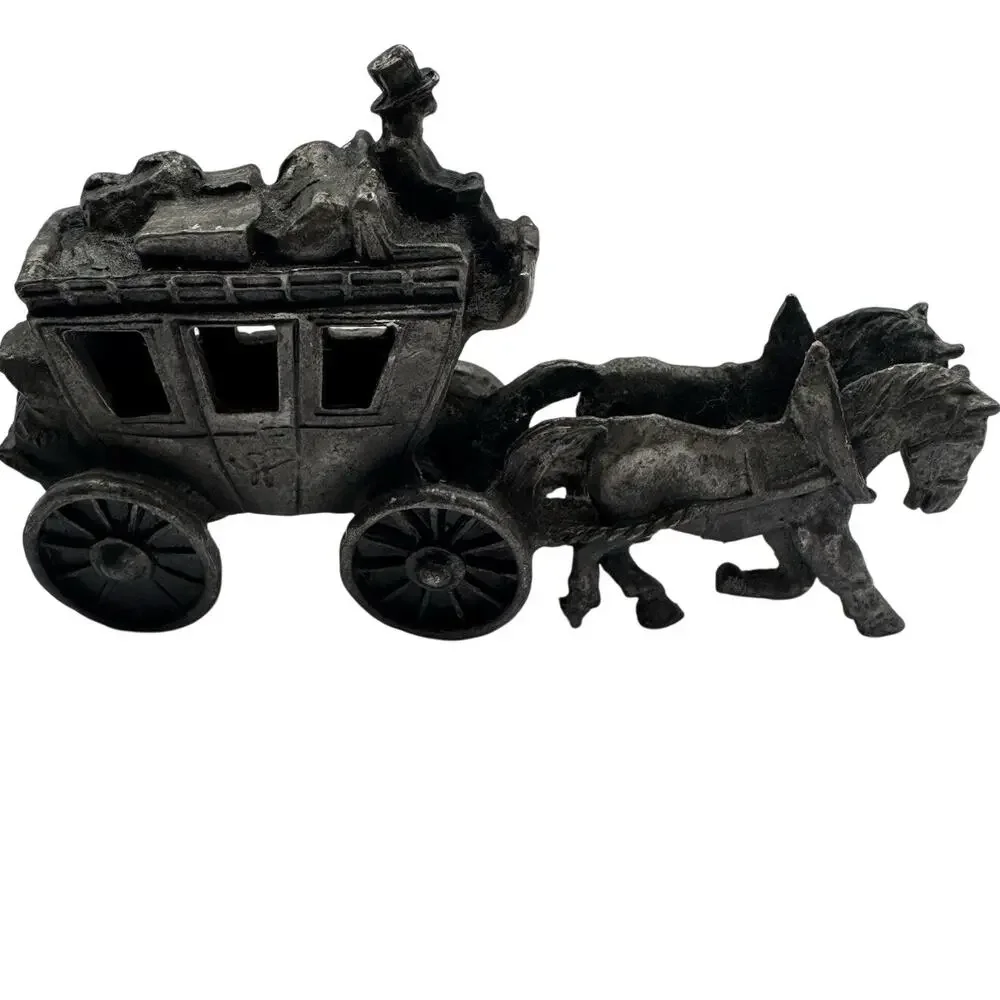Vintage Cast Metal Figurine Lot Stagecoach Donkey Ox Fish Bookend Dog Plaque 7pc - Picture 4 of 7